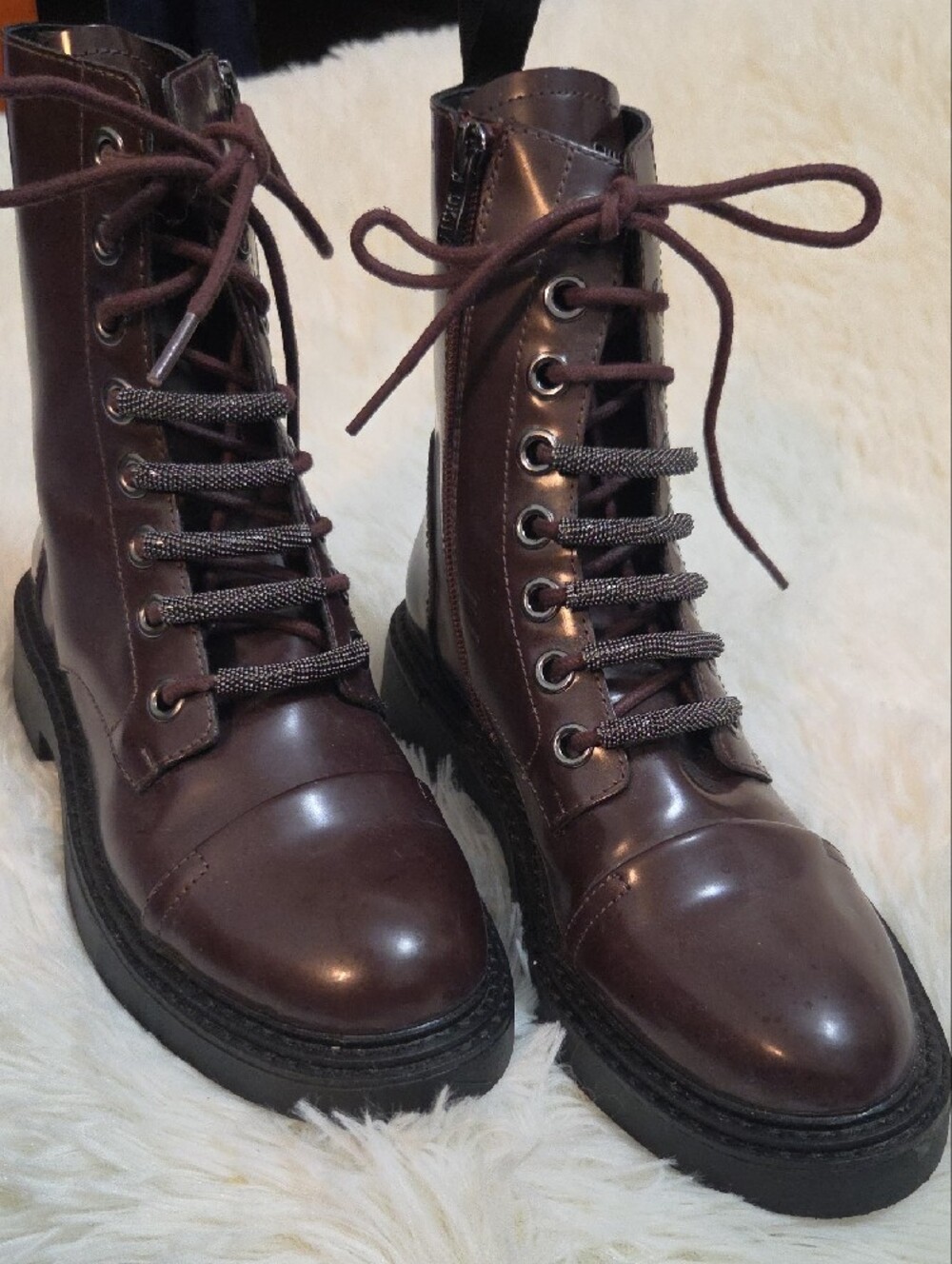 DKNY Malaya Women's Burgundy Lace-Up Combat Boots Size Zip - Size 7M